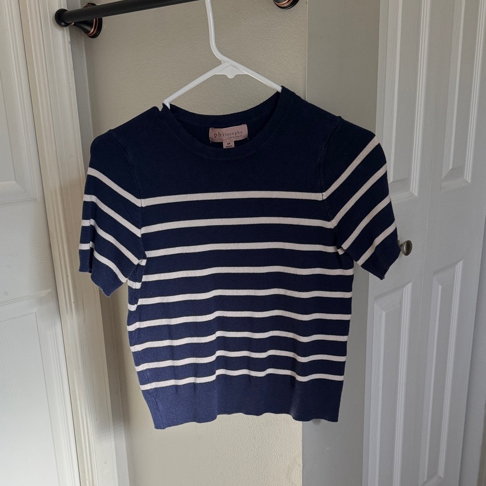 Philosophy Navy and White Striped Top